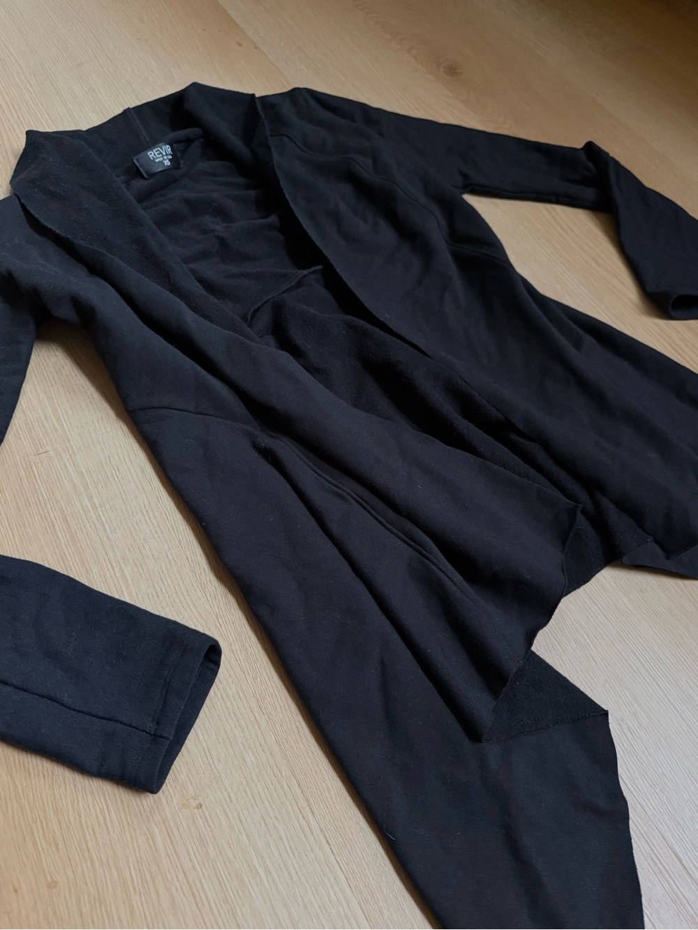 Black Draped Open-Front Fleece Women's Sweater